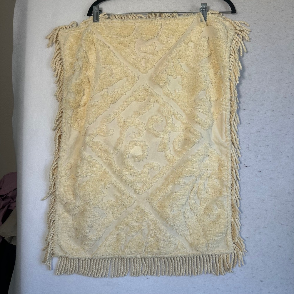 Set of 2 Yellow Chenille Tufted Pillow Shams Cotton Fringe Boho 26x22 RN 87077